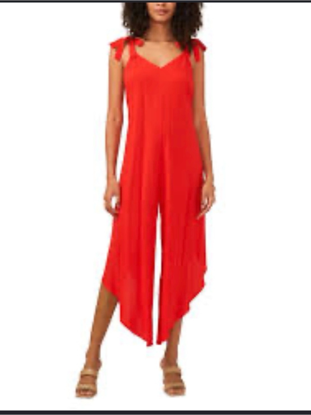Vince Camuto Red V-Neck Tie-Shoulder Wide-Leg Jumpsuit